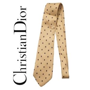 Christian Dior Vintage SILK Patterned Men's Tie pale yellow blue red designer
